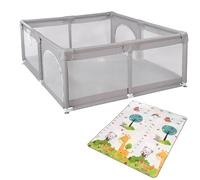 XUANYU Parc Bébé en Tissu Oxford, Parc de Jeux avec Barrières, Tapis de Jeux, 2 Anneaux de Préhension, 8 Ventouses, Centre d'activités Bébé, Parcs Enfant pour Intérieur (Gris clair 180 x 150 x 66 cm)