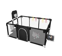 XUANYU Parc Bébé Modulable 180 x 120 x 66 cm, Parcs de Jeux Pliable en Tissu Oxford, Centre d'activités Bébé avec Barrières et Porte, 50 Balles, 4 Anneaux, 8 Ventouses et Basket Rack (Noir A)