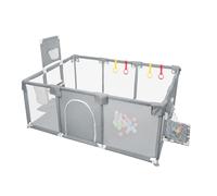 XUANYU Parc Bébé Modulable 180 x 120 x 66 cm, Parcs de Jeux Pliable en Tissu Oxford, Centre d'activités Bébé avec Barrières et Porte, 50 Balles, 4 Anneaux, 8 Ventouses et Basket Rack (Gris A)