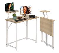 XUANYU Petit Bureau d'ordinateur Pliable, Table de Bureau Informatique, Table d'étude pour Ordinateur, pour Etudier Travailler Chambre (Marron 80x45x75cm, avec Rehausseur)
