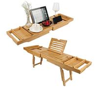 XUANYU Plateau de Baignoire Extensible, Pont de Baignoire sur Pied en Bois, Etagère à Baignoire Réglable en Longueur 75 à 109 cm, Bois