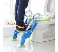 XUANYU Reducteur Toilette Enfant avec échelle Réglable, Sičge de Toilette pour Enfants, Entraîneur de Toilette Antidérapant, Adaptateur Toilette en Forme de V, U, O (Vert-bleu)