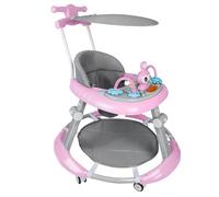 XUANYU Trotteur Pousseur Bébé, Trotteurs et Centre d'activités 3 en 1, Trotteur Marche Bébé Évolutif avec Tapis, Auvent, Poignée de Poussée, Centre de Jeu et Hauteur Réglable, 6 Mois+ (Rose I)