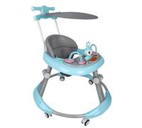 XUANYU Trotteur Pousseur Bébé, Trotteurs et Centre d'activités 3 en 1, Trotteur Marche Bébé Évolutif avec Tapis, Auvent, Poignée de Poussée, Centre de Jeu et Hauteur Réglable, 6 Mois+ (Bleu I)