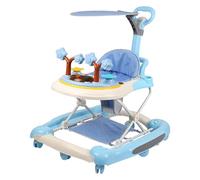 XUANYU Trotteur Pousseur Bébé, Trotteurs et Centre d'activités 3 en 1, Trotteur Marche Bébé Évolutif avec Tapis, Auvent, Poignée de Poussée, Centre de Jeu et Hauteur Réglable, 6 Mois+ (Bleu IV)