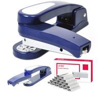 XUBX Agrafeuse pivotante à 360° avec 1000 agrafes, capacité de 20 feuilles, Métal de haute qualité Antidérapant et antirouille Agrafeuse portable pour le Bureau, la Maison, l'école (Bleu)