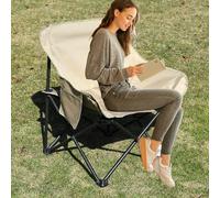 XUCHOU Chaise de Camping，Dossier Haut, Accoudoir, Porte-gobelet ，Pliante Exterieur de Plage Pliable ，pour Activités en Plein Air(Beige)
