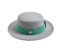 XUCZHAI Chapeau Fedora for femme, automne-hiver, haut plat, ruban élastique, feutre, robe de mariée, casquette jazz(GRAY)