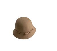 XUCZHAI Chapeau melon en feutre for femme, style héritière riche, avec nœud papillon(Khaki)