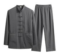 XUCZHAI Ensemble de vêtements Traditionnels for Hommes, Chemise d'automne en Lin avec Boucle, Kung Fu, Haut rétro Oriental, Pantalon Tai Chi(COLOR7,39 (42.5-57.5kg))