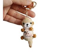 XUCZHAI Funny Shrimp Doll Crochet Keychain Handmaking Clown Fish Knitting Keyrings For Car Keys Accessories Cute Pendant(Light Khaki)