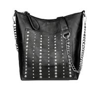 XUCZHAI Sac à bandoulière polyvalent en cuir PU, Style Vintage, clouté, Rivet, grande capacité, fermeture éclair, Punk, tendance(Black)