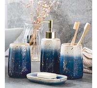 XUDREZ Ensemble d'accessoires de Salle de Bain : Ensemble Complet de 4 Accessoires de Salle de Bain en céramique, Motif Ciel Bleu créatif avec