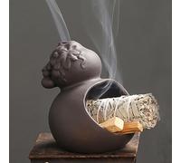 XUDREZ Porte-encens en céramique en forme de chat - Bol à bavette - Brûleur Palo Santo - Gris et beige - Décoration d'intérieur (gourde noire)