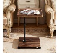 XUDREZ Table d'appoint réglable en forme de C avec 4 roulettes pivotantes à 360°, table d'appoint pour salon, chambre à coucher, canapé, baignoire, chevet, soins infirmiers (couleur noyer, 40 x 30 x