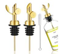 Xuduvay 2 Becs Verseurs Automatiques Dorés pour Bouteilles - Distributeur de Vin, Huile et Spiritueux avec Brosse de Nettoyage - Mécanisme Autobloquant Anti-Gouttes (dorés)