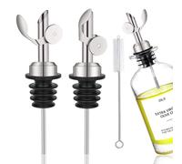 Xuduvay 2 Becs Verseurs Automatiques Dorés pour Bouteilles - Distributeur de Vin, Huile et Spiritueux avec Brosse de Nettoyage - Mécanisme Autobloquant Anti-Gouttes (argenté)