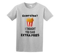 XUE BAN Exercise I Thought You Said Extra Fries! Funny Graphic Mens Cotton Tshirt Size M