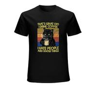 XUE BAN Thats What I Do Drink Coffee Hate People Cat Mens Cotton Tshirt Size S