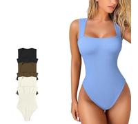 XUEBIN Body Femme Élégant À Manches Courtes Et Col Carré, Haut D'été for Femme, T-Shirts Et Bodys(Blue,L)