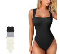 XUEBIN Débardeur Gainant sans Manches, Body Gainant À Col Carré, sans Coutures, Débardeur De Compression for Femme, Body Côtelé Sexy sans Manches(Black,XL)