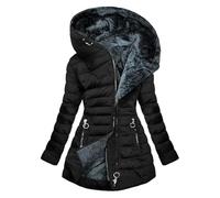 XUEBIN Doudoune Femme, Manteau Matelassé Léger Et Déperlant Avec Capuche, Veste D'hiver Chaude, Doudoune Longue En Coton, Manteau D'hiver Uni, Veste D'extérieur Doublée En Polaire(Black,XXL)