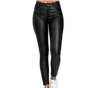 XUEBIN Pantalon En Cuir PU Taille Haute For Femmes, Couleur Unie, Coupe Ajustée, Décontracté, Jambe Droite leggings(Black,3XL)