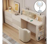 XUEBMA Grande Coiffeuse 6 Compartiments pour Femme,tiroirs Extra Profonds pour Ranger Les Cosmétiques Coiffeuse Vintage avec Miroir Ovale Et Tabouret Inclus(120cmx40x75cm)