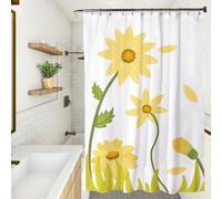 XUEDNGM Rideau de Douche Anti Moisissure 110 x 230 cm Personnalisable, Lavable en Machine, Lesté, Séchage Rapide, avec des Crochets Rideau de Douche avec Crochets, Fleur Jaune