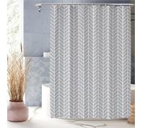 XUEDNGM Rideau de Douche Imperméable 140 x 200 cm Personnalisable, Lesté, Antibactérien, Lavable, avec des Crochets Rideau Douche Anti Moisissure Imperméable, Vagues Grises