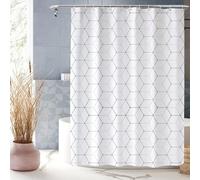 XUEDNGM Rideaux de Douche Tissu Lavable 120 x 230 cm Personnalisable, Lavable en Machine, Lesté, Séchage Rapide, avec des Crochets Rideau de Douche Anti-Moisissure, hexagone Blanc