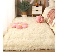 XUEDNGM Tapis à Poils Longs Tapis Salon Shaggy 90 x 130 cm Dessous Antidérapant, Lavable à 30 Degrés, Super Doux Soft Area Rug Tapis Tapis à Poils Longs Moelleux pour Salon, Chambre, Couleur Crème