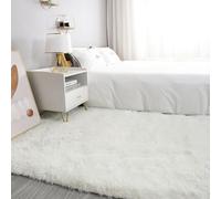 XUEDNGM Tapis Moelleux pour Salon Chambre 90 x 190 cm Moelleux et Moderne, Dessous Antidérapant, Moelleux Tapis Doux et Moelleux Tapis Shaggy Long Lavable pour Salon, Chambre, Blanc