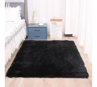 XUEDNGM Tapis Salon Tapis pour Salon 65 x 115 cm Moderne, Doux, en Peluche, Lavable, Unicolore Tapis pour Salon Longues Soft Tapis Antidérapant pour Salon, Chambre, Noir
