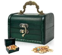 xuefenfei Petit Coffre au Trésor en Bois Vintage, 12 * 8 * 8cm Rangement en Bois Petit Coffre, Coffre Au TréSor De Pirate pour Ranger Décorer, Personnels et Cadeaux (Vert)