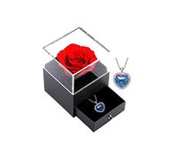 xuehaostore Rose Eternelle avec Collier, Préservée Fleur Boîte à Bijoux, Bijoux Cadeau pour Femme Anniversaire/Cadeau de Noël/Cadeau Saint Valentin (Silver-purple)