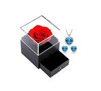 xuehaostore Rose Eternelle avec Collier, Préservée Rose Collier Amour et Boucle D'oreille Bijoux, Bijoux Cadeau pour Femme Anniversaire/Cadeau de Noël/Cadeau Saint Valentin (Silver-blue)