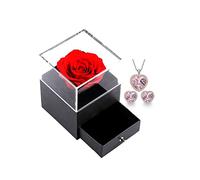 xuehaostore Rose Eternelle avec Collier, Préservée Rose Collier Amour et Boucle D'oreille Bijoux, Cadeau de fête des grands-mères/Cadeau de Noël/Cadeau Saint Valentin (Gold-pink)