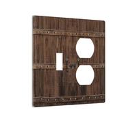 Xuejiaku Couvercle d'interrupteur rustique en bois marron pour porte de grange à 2 interrupteurs - 4 bascules - Plaque murale décorative unique pour salle de bain et chambre à coucher