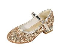 XUEJIANN Chaussures de princesse à talons hauts pour fille - Semelles douces - Antidérapantes - Ballerine festive - Chaussures de soirée - Chaussures de mariage - Chaussures de mariage, Or 3., 26 EU