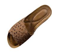 XUEJIANN Pantoufles compensées basses pour femme - Pantoufles brodées ajourées - Pantoufles plates décontractées à bout ouvert avec coussin de soutien de la voûte plantaire - Pour le travail quotidien