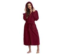 XUEJIANN Peignoir à capuche en tissu éponge pour femme - Manteau de chambre pour femme moelleux - Long peignoir de sauna léger en coton - Vêtement de maison chaud - Grandes tailles - Chemise de nuit à