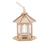 xuejuanshop Mangeoire à oiseaux sauvages en bois à suspendre pour décoration de jardin, cour, forme hexagonale avec toit Nid d'oiseaux en plein air Fournisseur de jardin en bois #G Mangeoire à graines