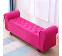 XUELOMZ Repose-Pieds Grande capacité pour Chambre à Coucher, Salon, Pouf de Rangement Vintage rembourré avec Pieds en Bois, Banc de Rangement à accoudoirs en Lin touffeté - 100
