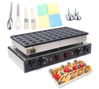 XUEMANSHOP Poffertjes Maker, 50 trous, poêle à crêpes, mini crêpes avec 4 éponges de nettoyage, 2 brosses, fouet, pince pour aliments, pancake pfanne