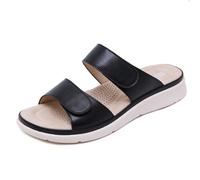 XUEMML Pantoufles Femmes Été Extérieur, Femmes Similicuir Peep Toe Casual Sandales D'été Confortables Vacances Plage Chaussons(Nero,39 EU)