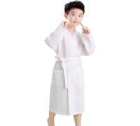 XUEMML Peignoir en Coton Gaufré for Enfants Filles, Peignoir Kimono À Carreaux en Nid d'abeille for Filles De 6 À 15 Ans(Bianco,10-15 T)