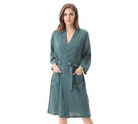 XUEMML Peignoir Femme Ete Coton,Robe Kimono Légère, Vêtements De Nuit Doux pour Femmes, Peignoir Fin en Double Gaze, Pyjama Kimono Japonais. (Color : Green, Size : L)