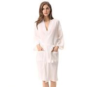 XUEMML Peignoir Femme Ete Coton,Robe Kimono Légère, Vêtements De Nuit Doux pour Femmes, Peignoir Fin en Double Gaze, Pyjama Kimono Japonais. (Color : White, Size : L)
