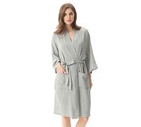 XUEMML Peignoir Femme Ete Coton，Robe Kimono Légère, Vêtements De Nuit Doux pour Femmes, Peignoir Fin en Double Gaze, Pyjama Kimono Japonais. (Color : Light Grey, Size : L)